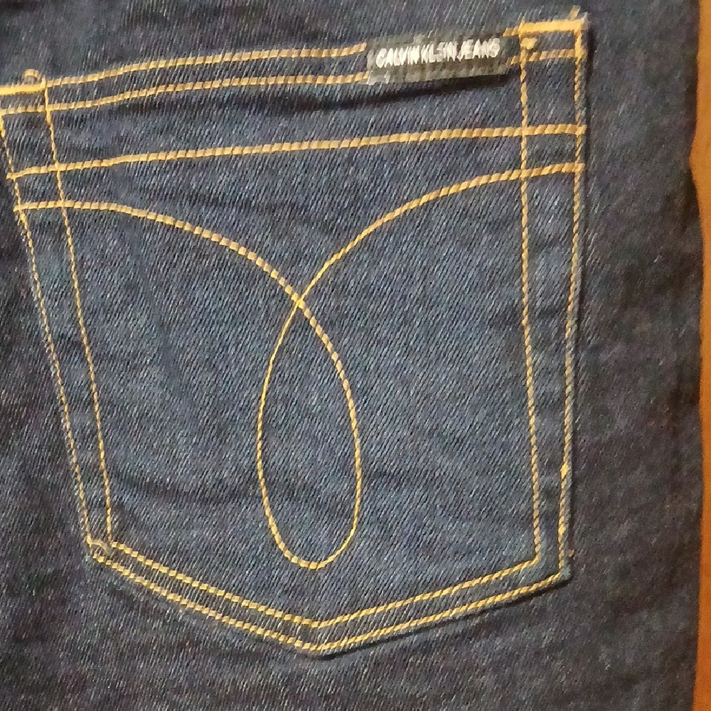 Calvin Klein Navy Denim Shorts with Yellow Stitching - Picture 10 of 11